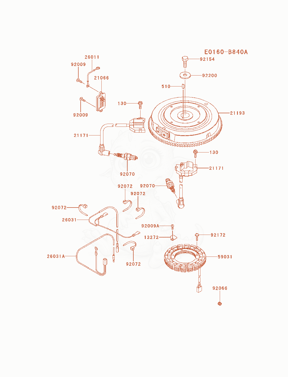 Despiece del Electric-Equipment de un motor Kawasaki FS691V-AS02, con globos numerados