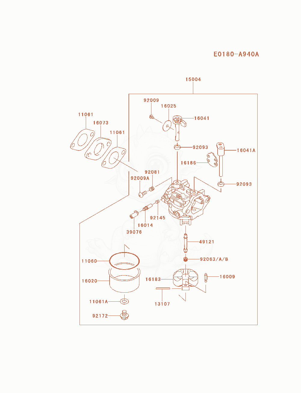 Exploded parts diagram of the Carburetor of a Kawasaki FJ180V-AM26 engine, with numbered balloons
