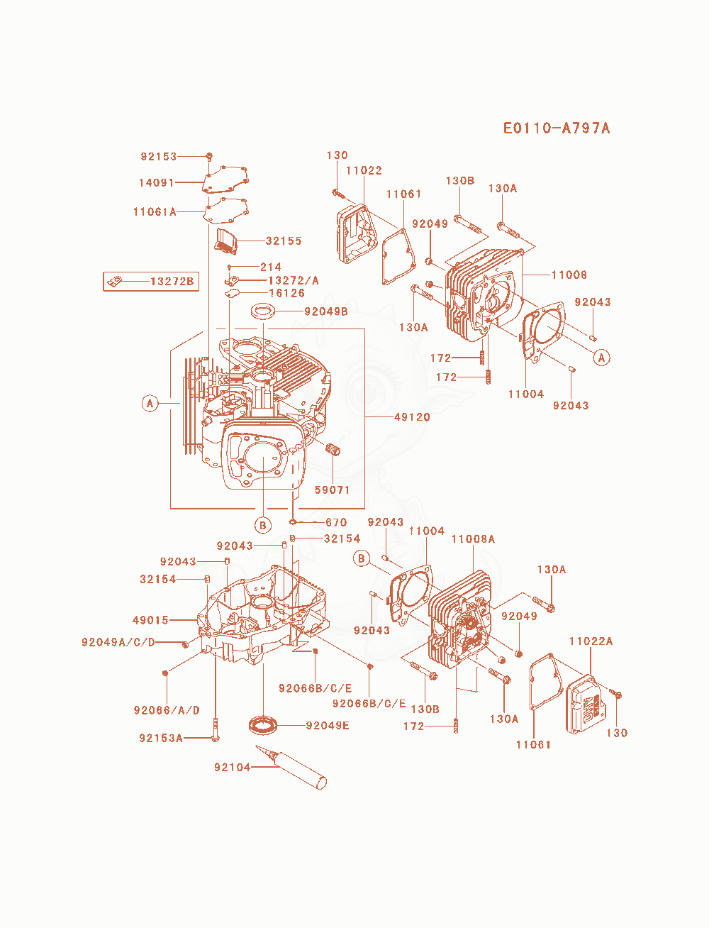 Exploded parts diagram of the Cylinder / Crankcase of a Kawasaki FS691V-AS14 engine, with numbered balloons