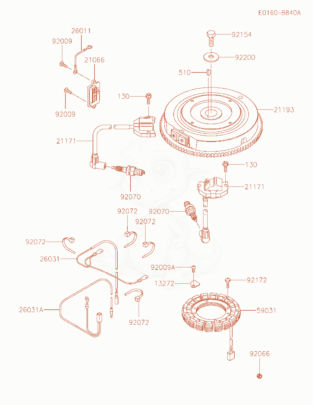 Despiece del Electric-Equipment de un motor Kawasaki FR691V-AR04, con globos numerados