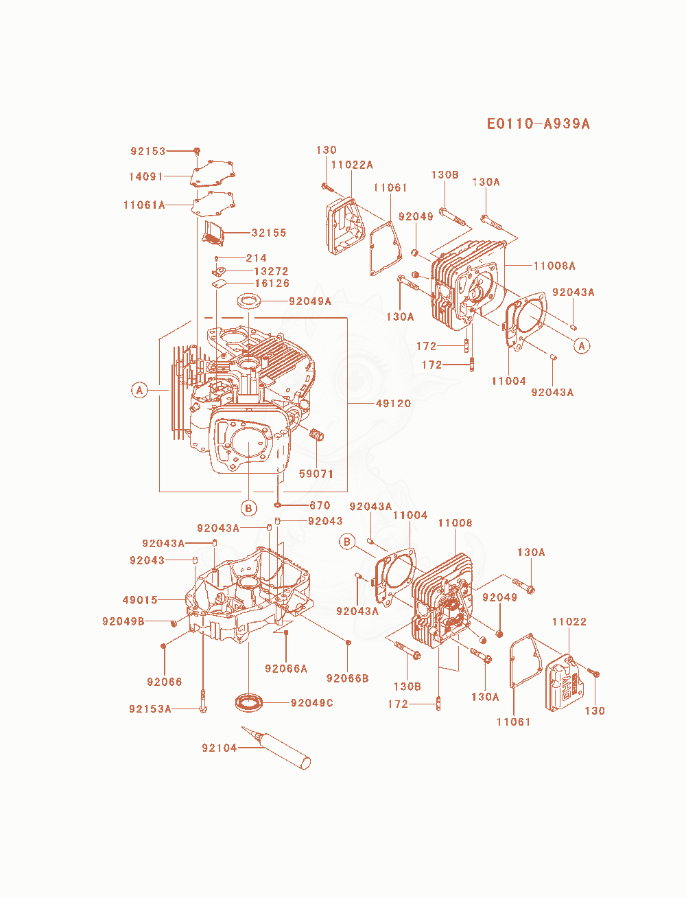 Exploded parts diagram of the Cylinder / Crankcase of a Kawasaki FX651V-AS11 engine, with numbered balloons