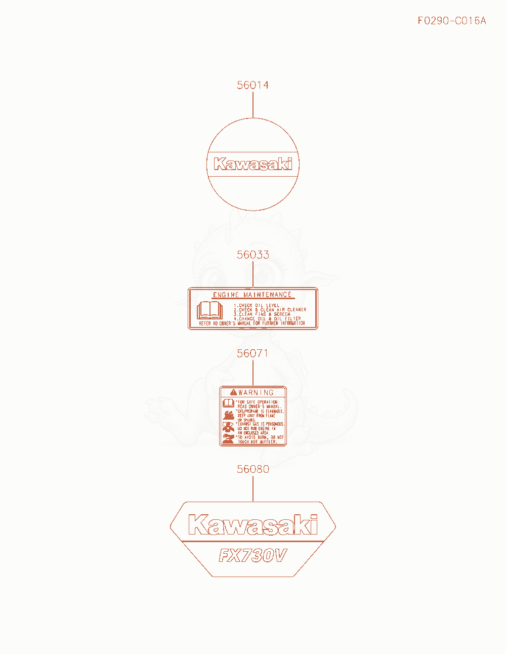 Exploded parts diagram of the Label of a Kawasaki FX730V-AR10 engine, with numbered balloons