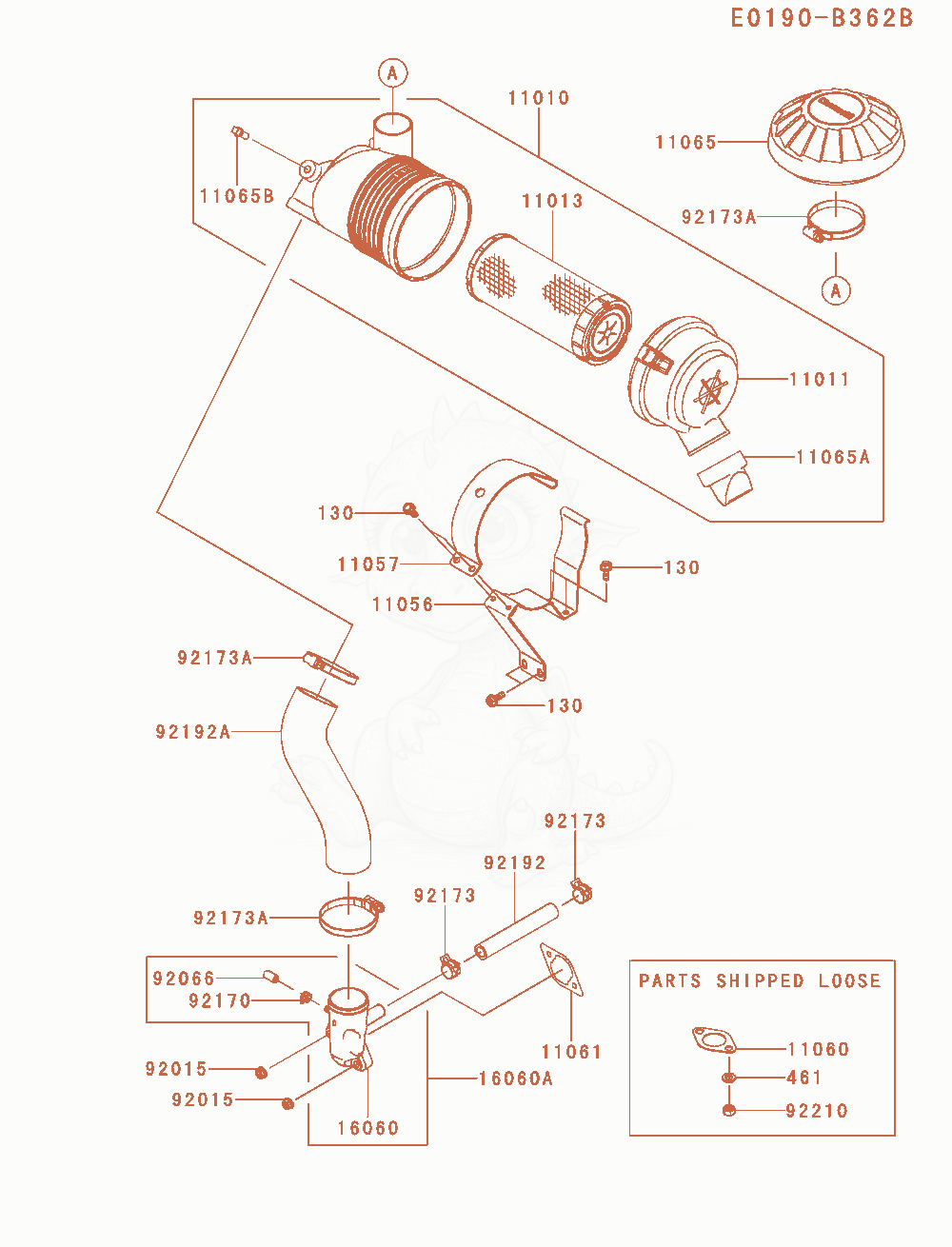 Exploded parts diagram of the Air-Filter / Muffler of a Kawasaki FX600V-AS20 engine, with numbered balloons