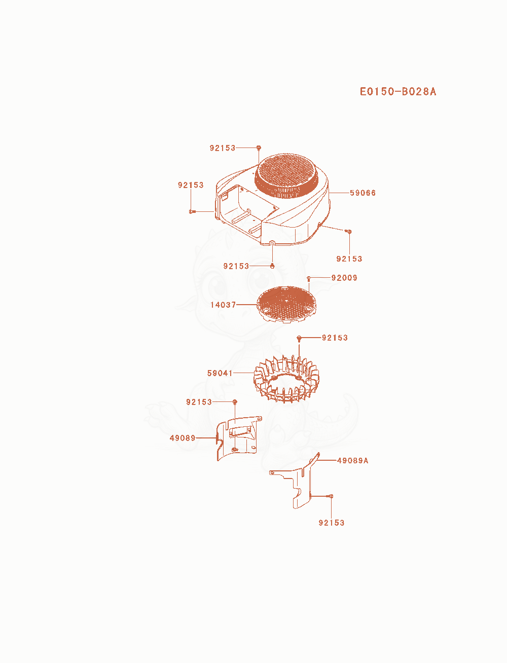 Despiece del Cooling-Equipment de un motor Kawasaki FR541V-AS00, con globos numerados
