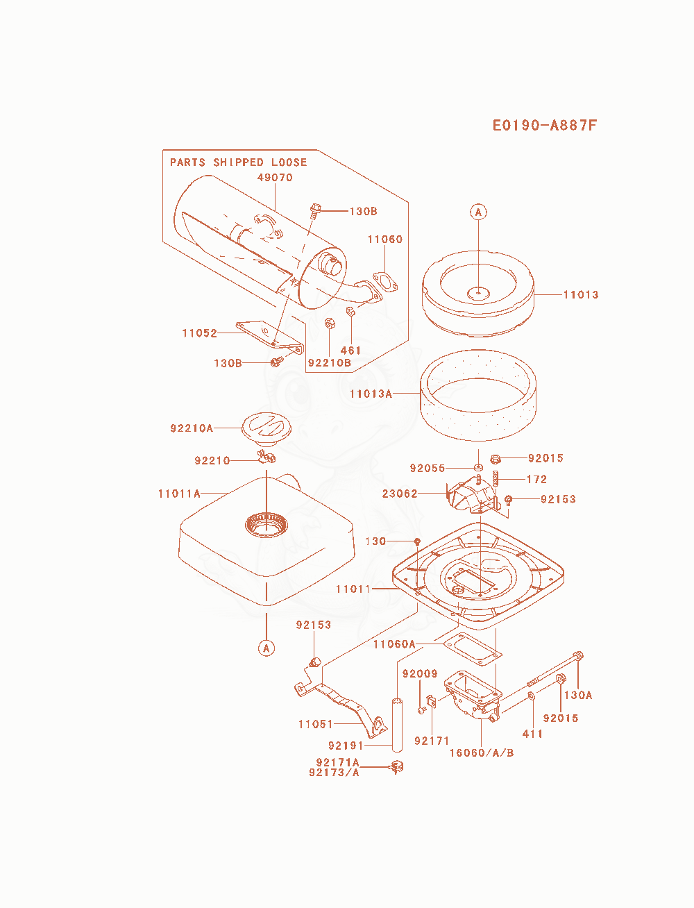 Exploded parts diagram of the Air-Filter / Muffler of a Kawasaki FH721D-DS01 engine, with numbered balloons