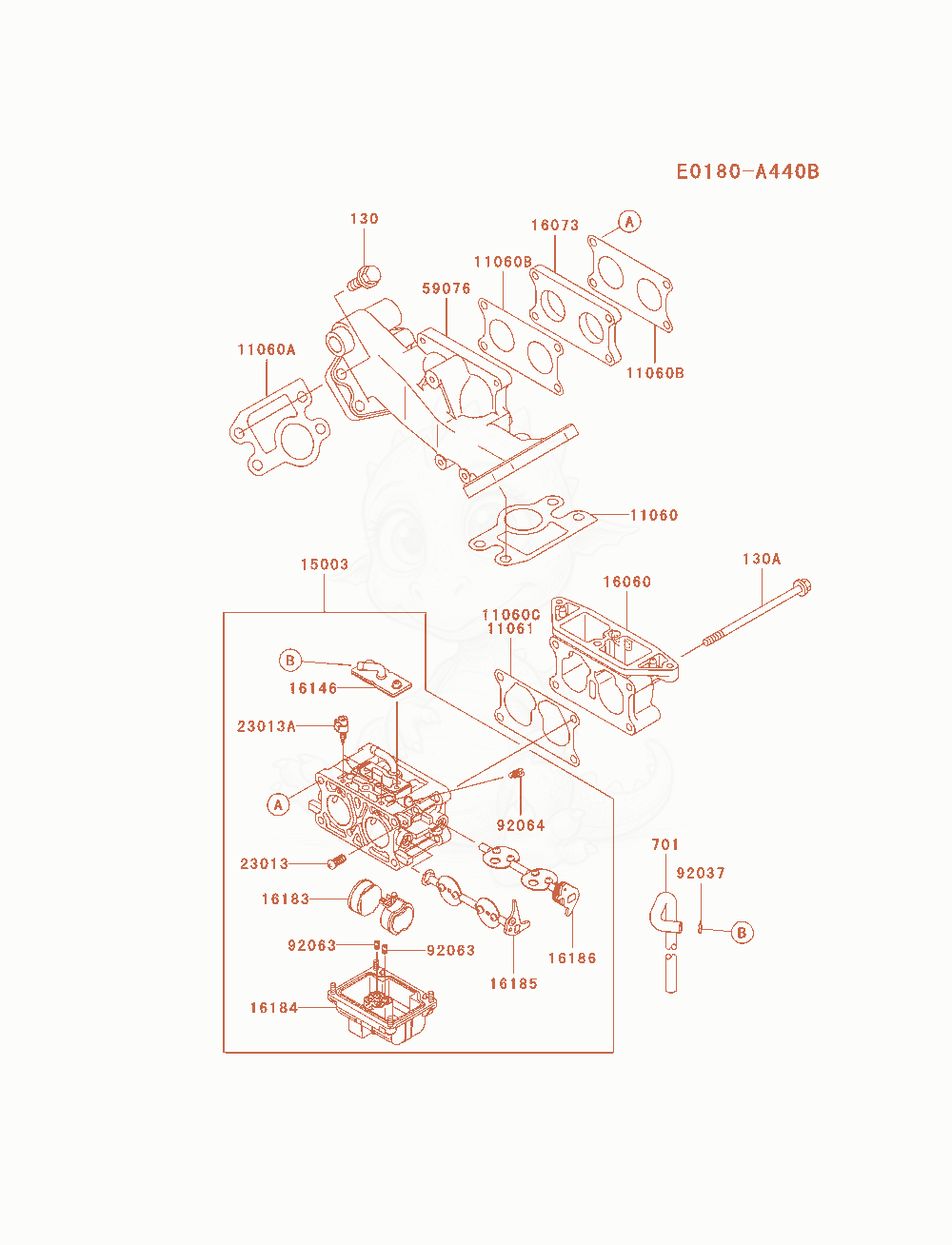 Exploded parts diagram of the Carburetor of a Kawasaki FD750D-AS01 engine, with numbered balloons