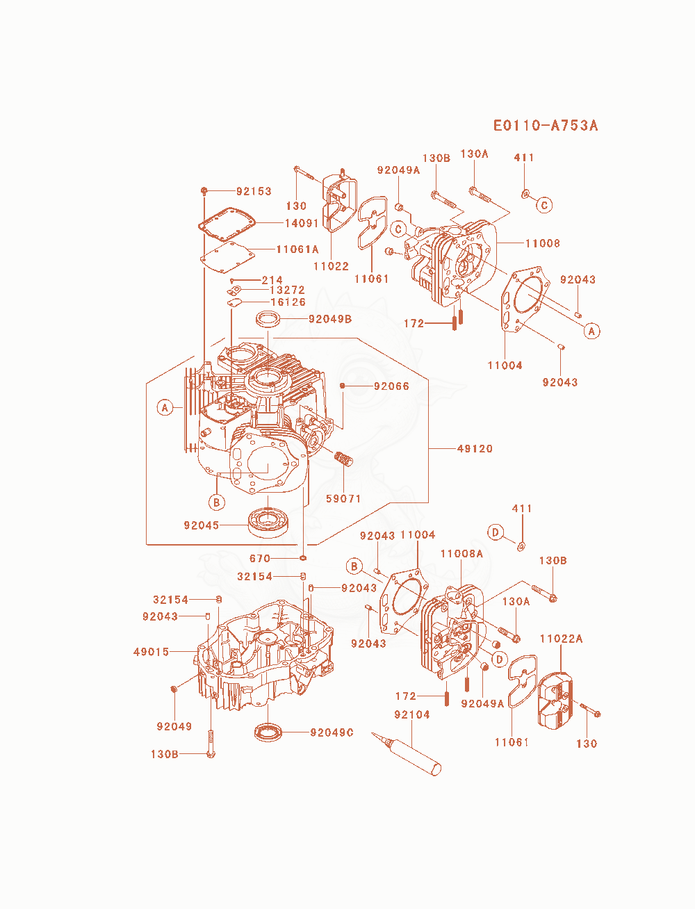 Despiece del Cylinder / Crankcase de un motor Kawasaki FX801V-AS09, con globos numerados