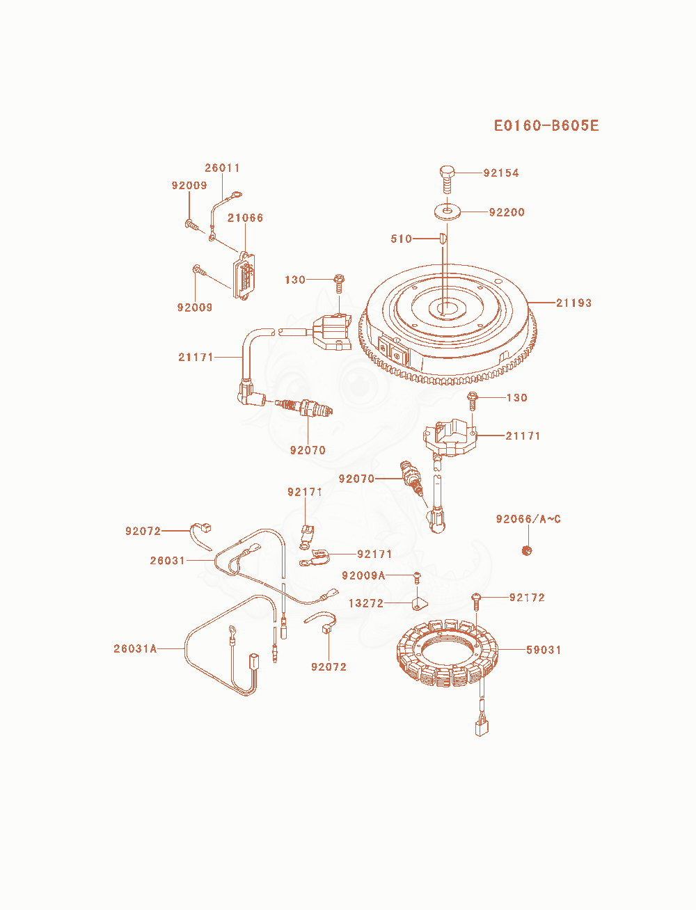 Despiece del Electric-Equipment de un motor Kawasaki FS651V-BS07, con globos numerados