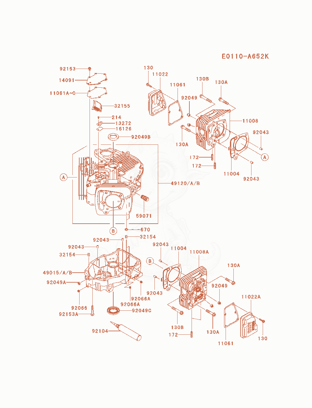 Exploded parts diagram of the Cylinder / Crankcase of a Kawasaki FS730V-BS04 engine, with numbered balloons