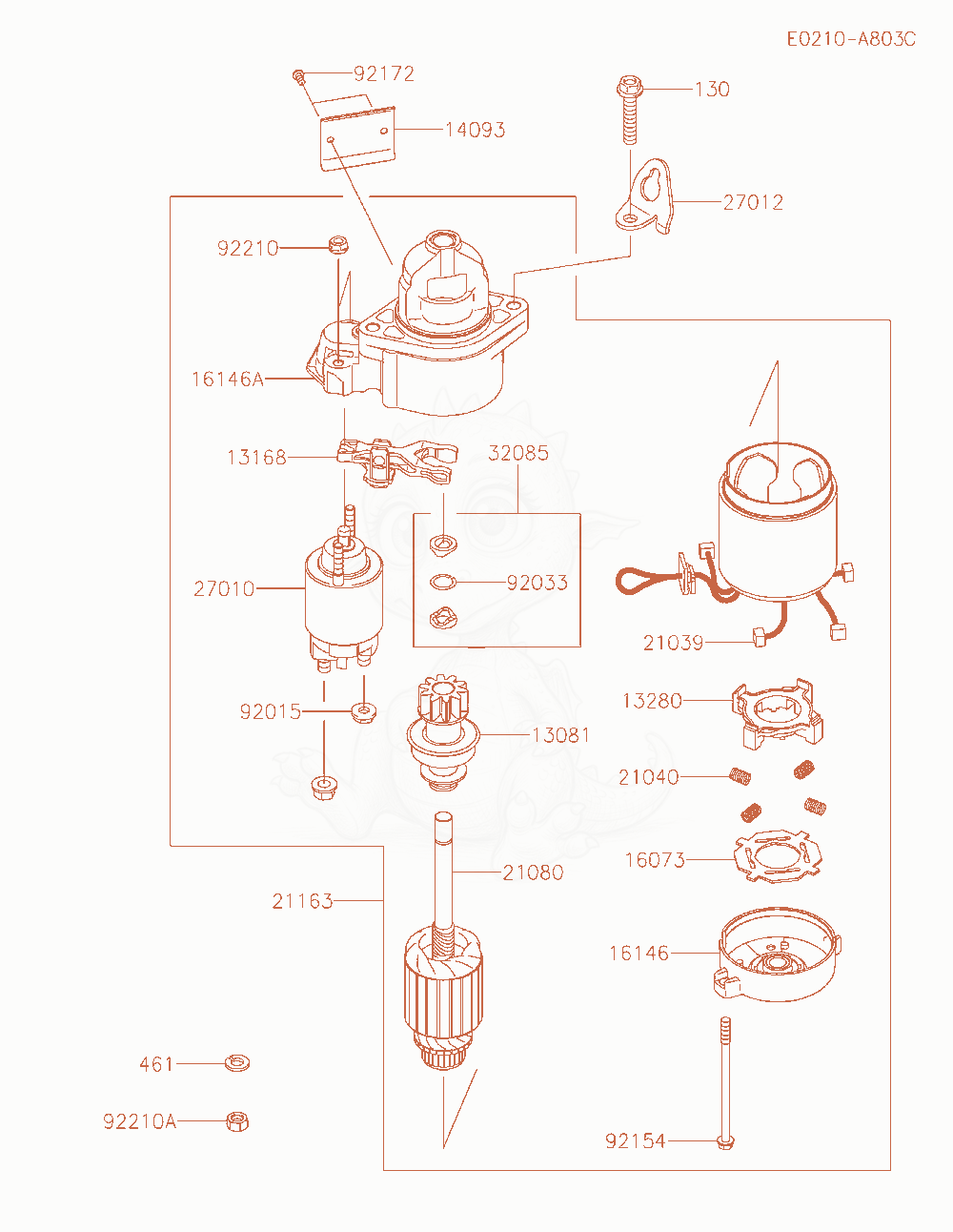 Exploded parts diagram of the Starter (Fx691-B15754 -) of a Kawasaki FX691V-AS25 engine, with numbered balloons