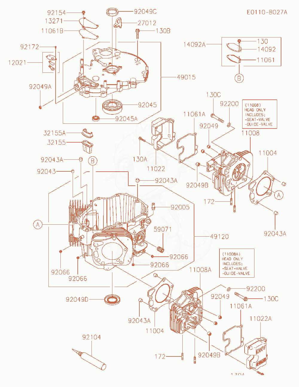Despiece del Cylinder / Crankcase de un motor Kawasaki FXT00V-AS32, con globos numerados