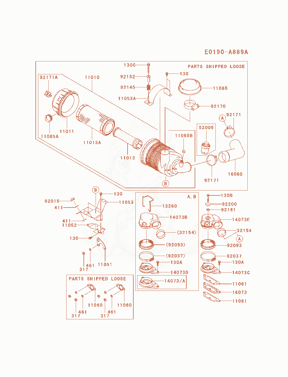 Exploded parts diagram of the Air-Filter / Muffler of a Kawasaki FD791D-AS05 engine, with numbered balloons