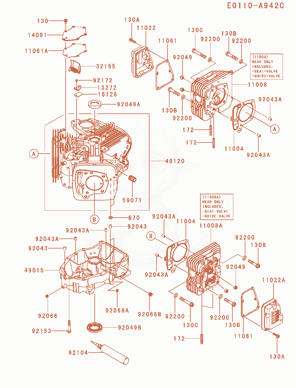 Exploded parts diagram of the Cylinder / Crankcase of a Kawasaki FT730V-AS40 engine, with numbered balloons