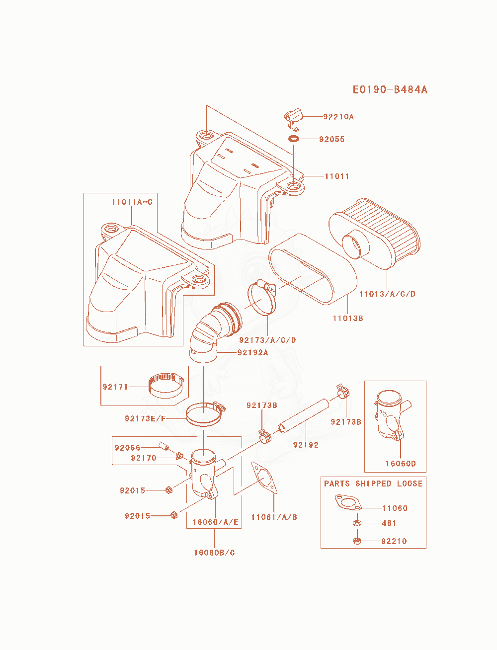 Exploded parts diagram of the Air-Filter / Muffler of a Kawasaki FS481V-AS00 engine, with numbered balloons
