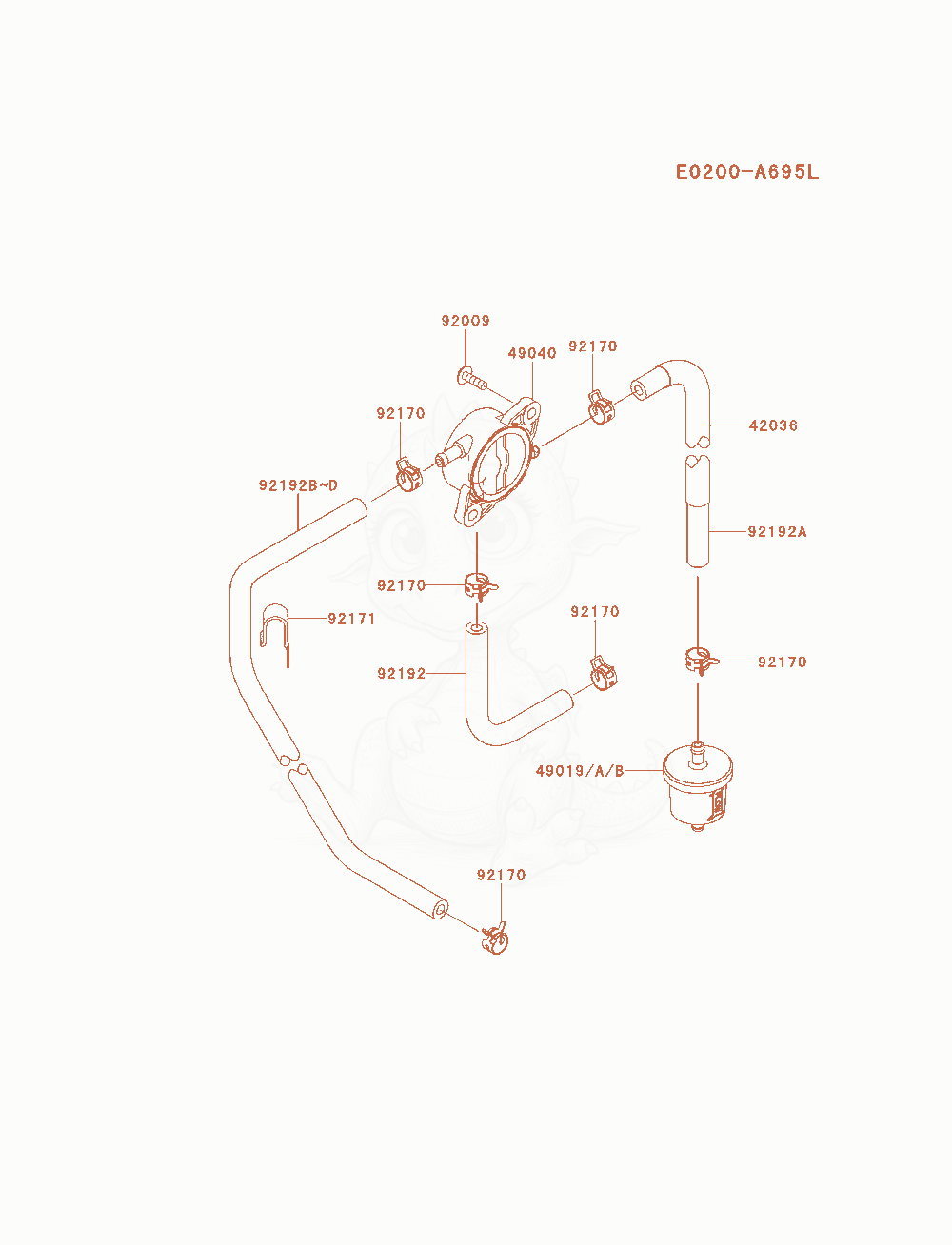 Exploded parts diagram of the Fuel-Tank / Fuel-Valve of a Kawasaki FX600V-AS13 engine, with numbered balloons