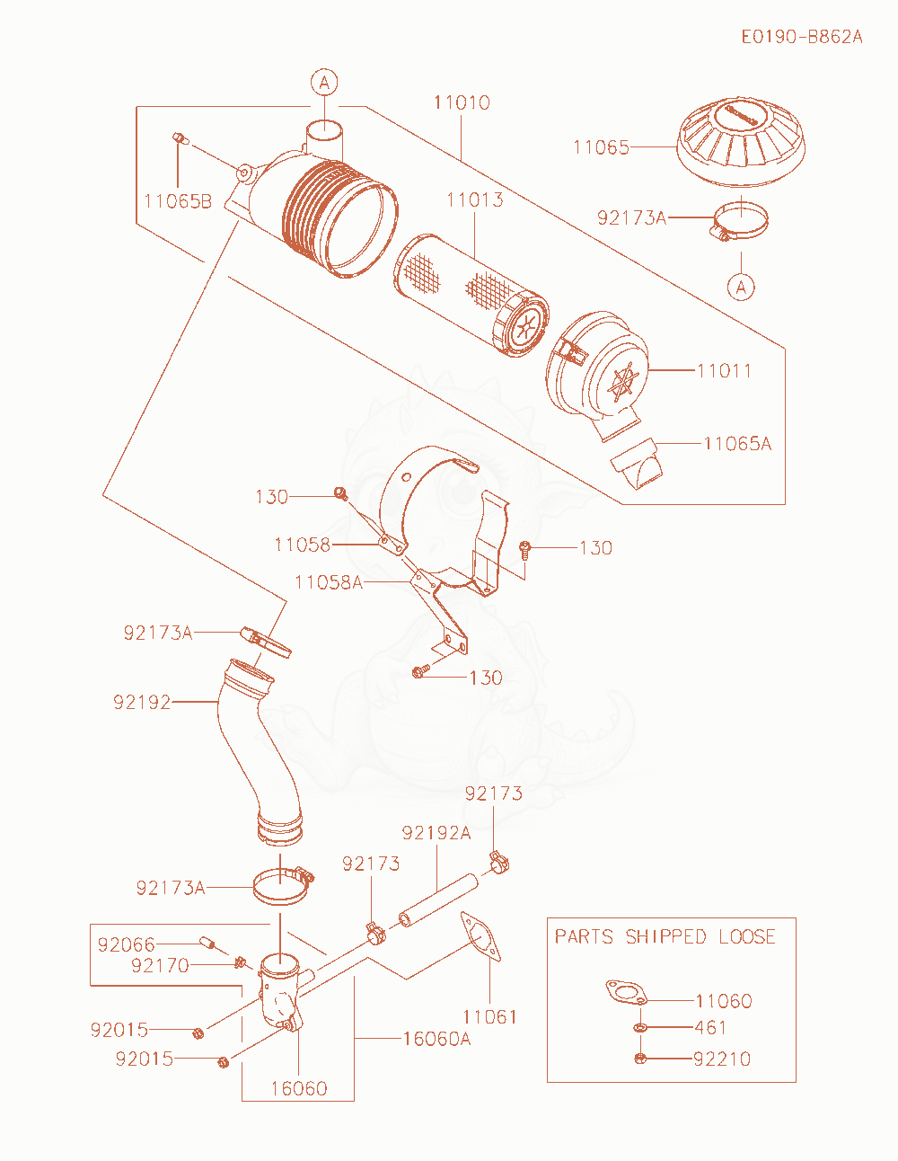 Exploded parts diagram of the Air-Filter / Muffler of a Kawasaki FX600V-GS00 engine, with numbered balloons