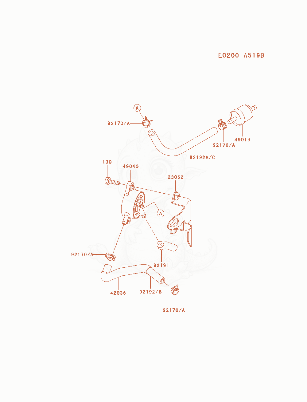 Despiece del Fuel-Tank / Fuel-Valve de un motor Kawasaki FH580V-AS18, con globos numerados
