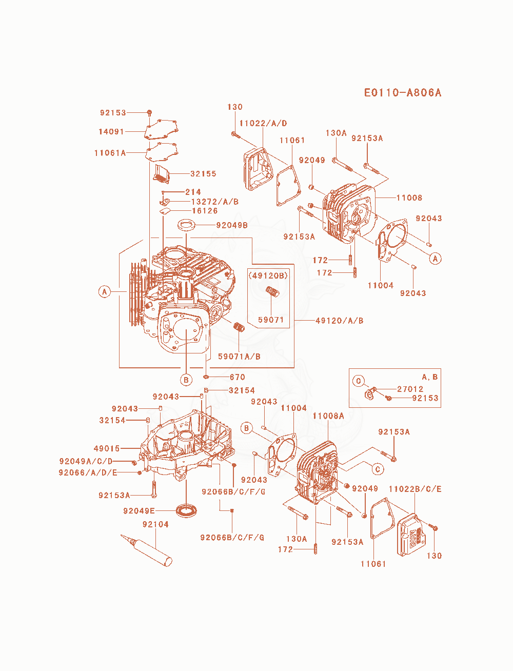Despiece del Cylinder / Crankcase de un motor Kawasaki FS541V-AS16, con globos numerados