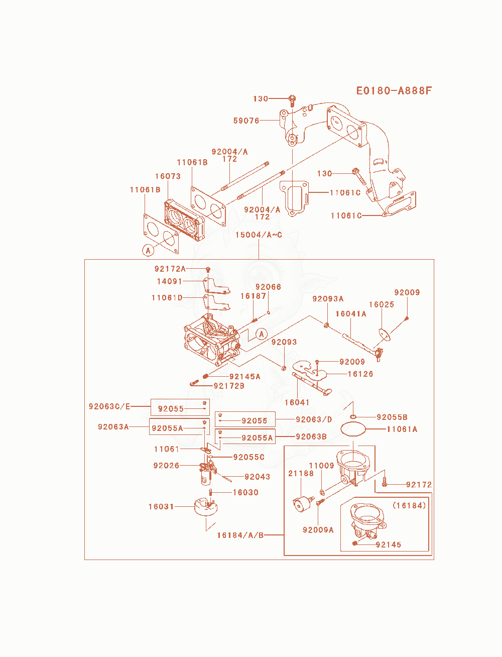 Despiece del Carburetor de un motor Kawasaki FX921V-AS06, con globos numerados