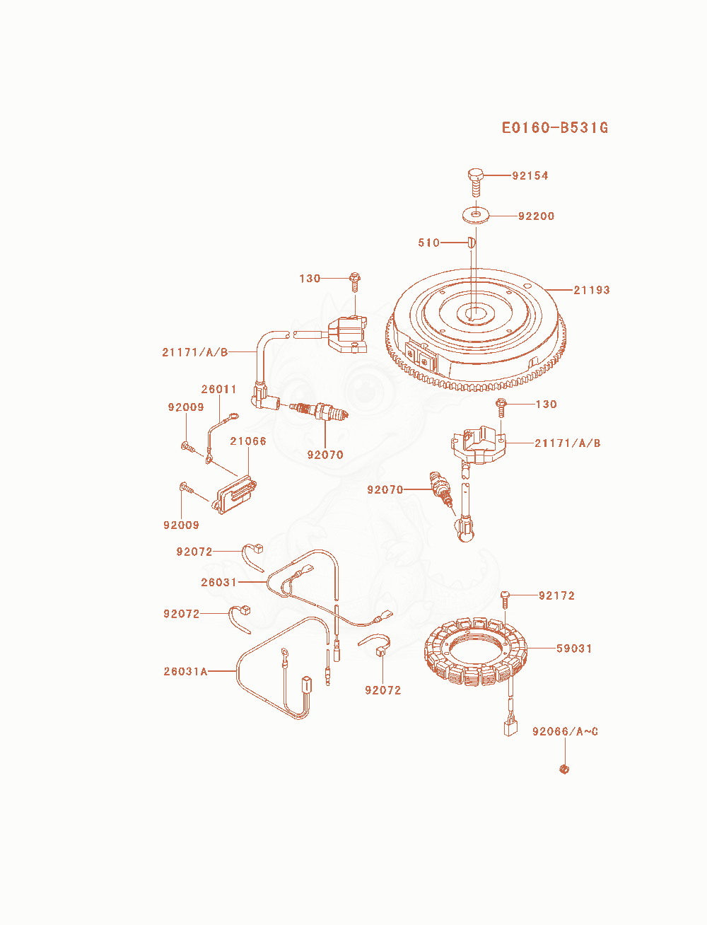 Despiece del Electric-Equipment de un motor Kawasaki FS600V-AS18, con globos numerados