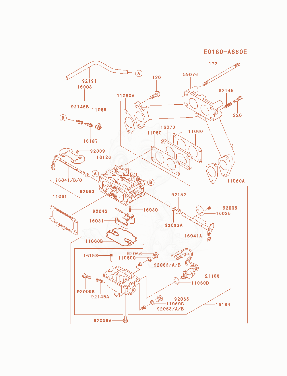 Exploded parts diagram of the Carburetor of a Kawasaki FH680D-ES08 engine, with numbered balloons