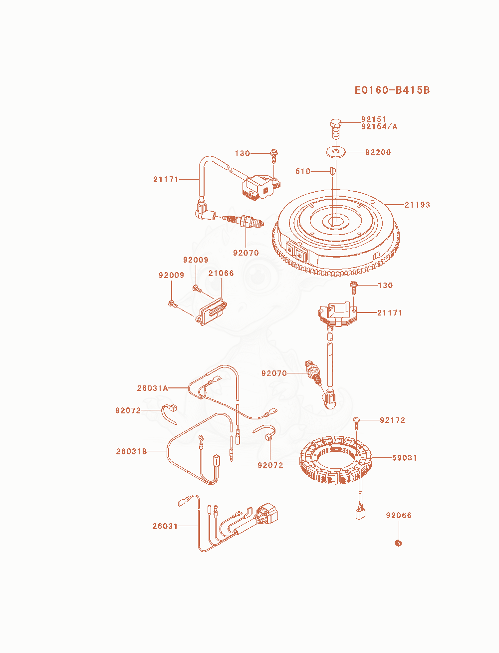 Despiece del Electric-Equipment de un motor Kawasaki FX600V-BS04, con globos numerados