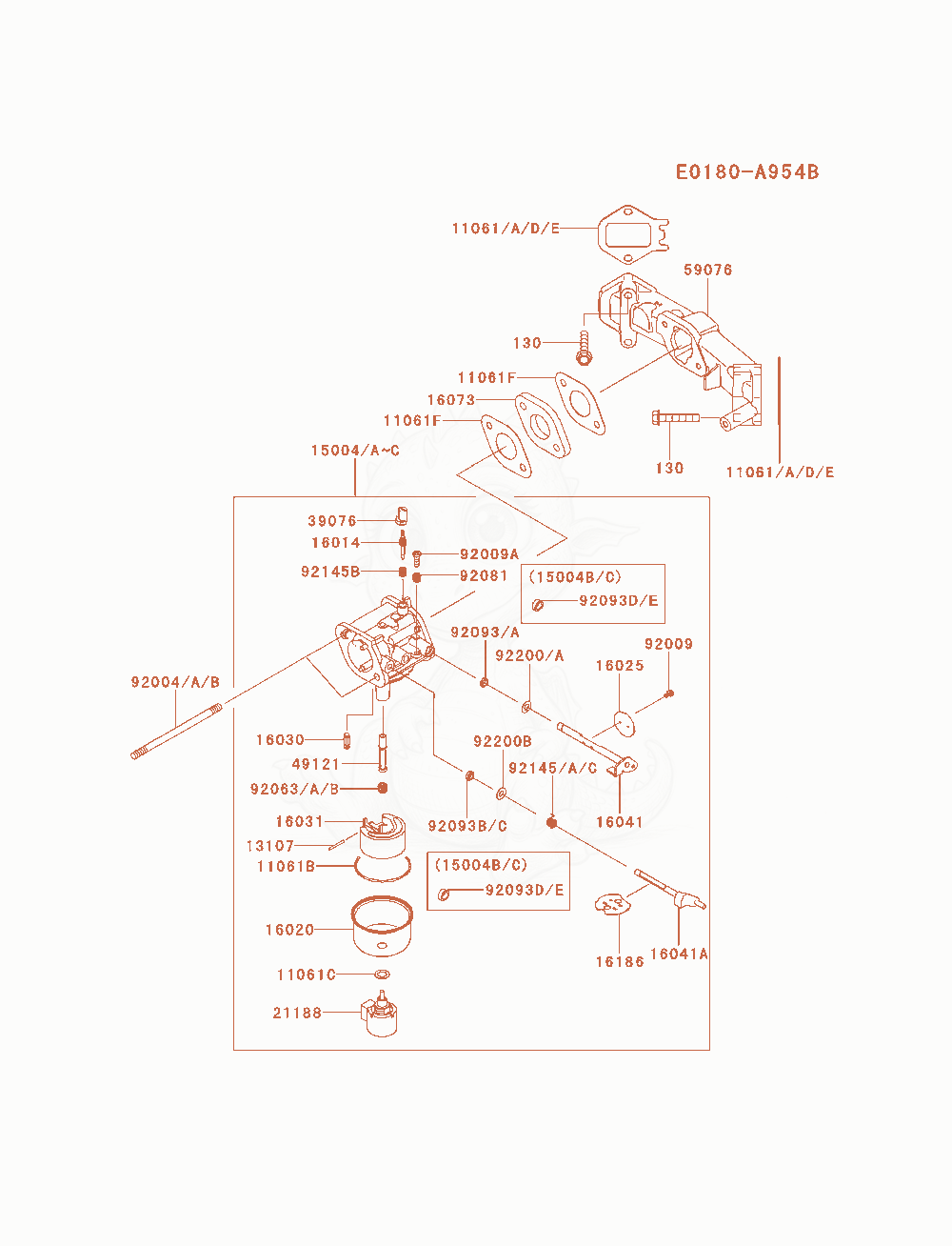 Exploded parts diagram of the Carburetor of a Kawasaki FS481V-AS13 engine, with numbered balloons