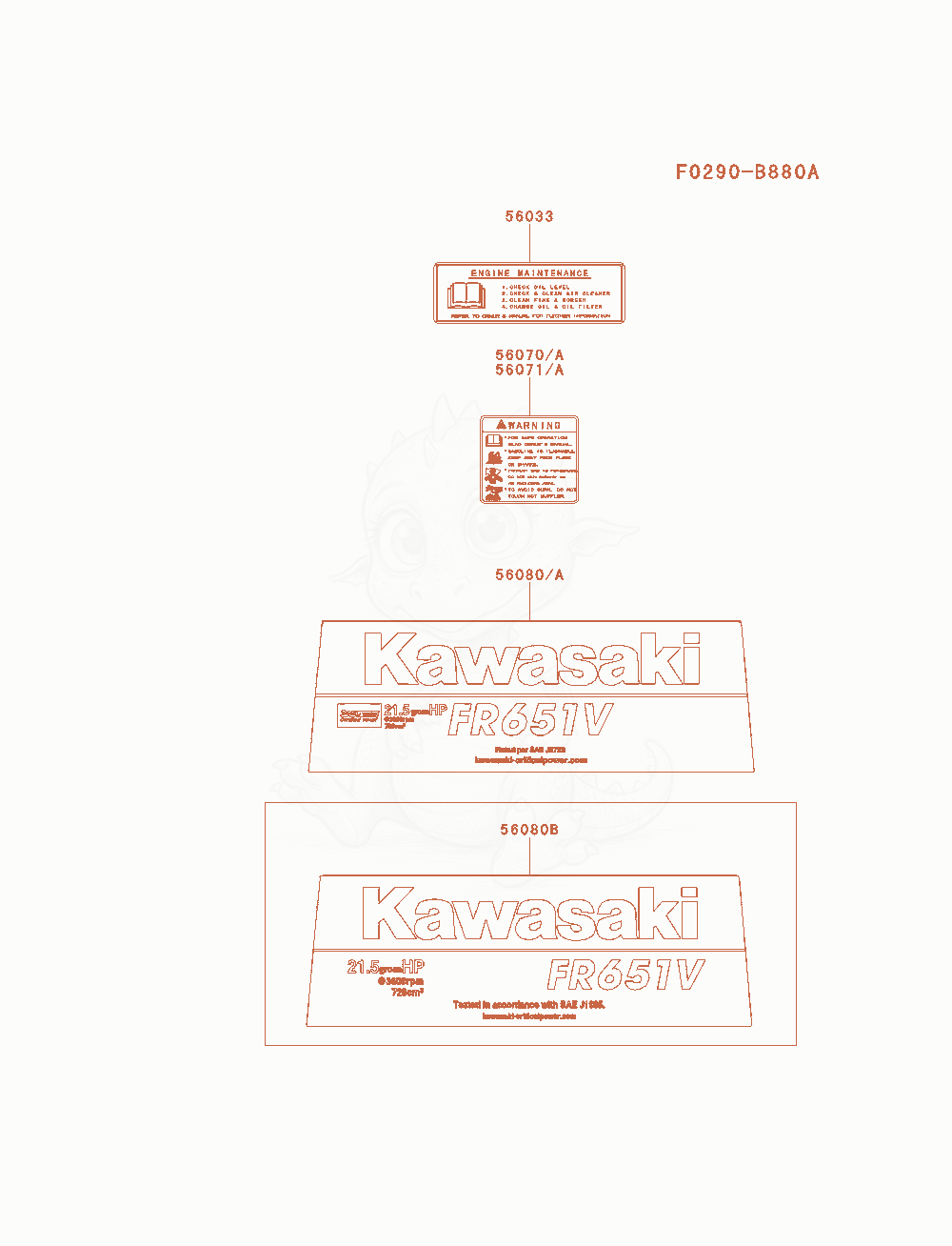 Exploded parts diagram of the Label of a Kawasaki FR651V-AS05 engine, with numbered balloons