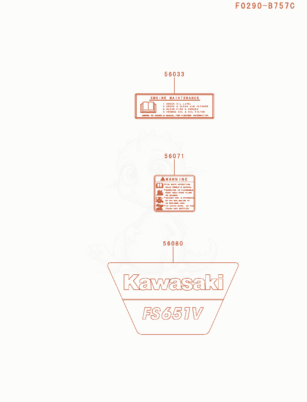 Exploded parts diagram of the Label of a Kawasaki FS651V-AS02 engine, with numbered balloons