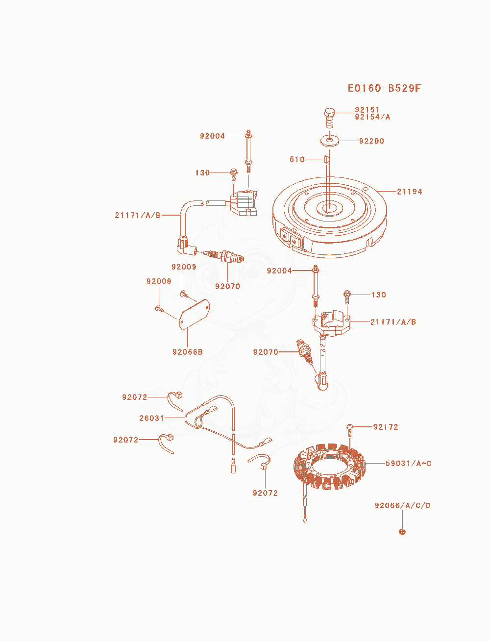 Despiece del Electric-Equipment de un motor Kawasaki FS481V-AS01, con globos numerados