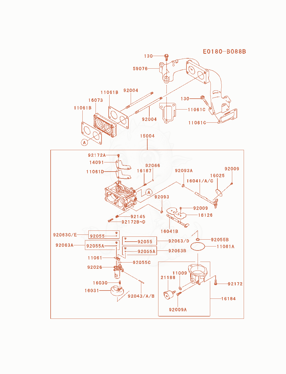 Exploded parts diagram of the Carburetor of a Kawasaki FXT00V-AS10 engine, with numbered balloons