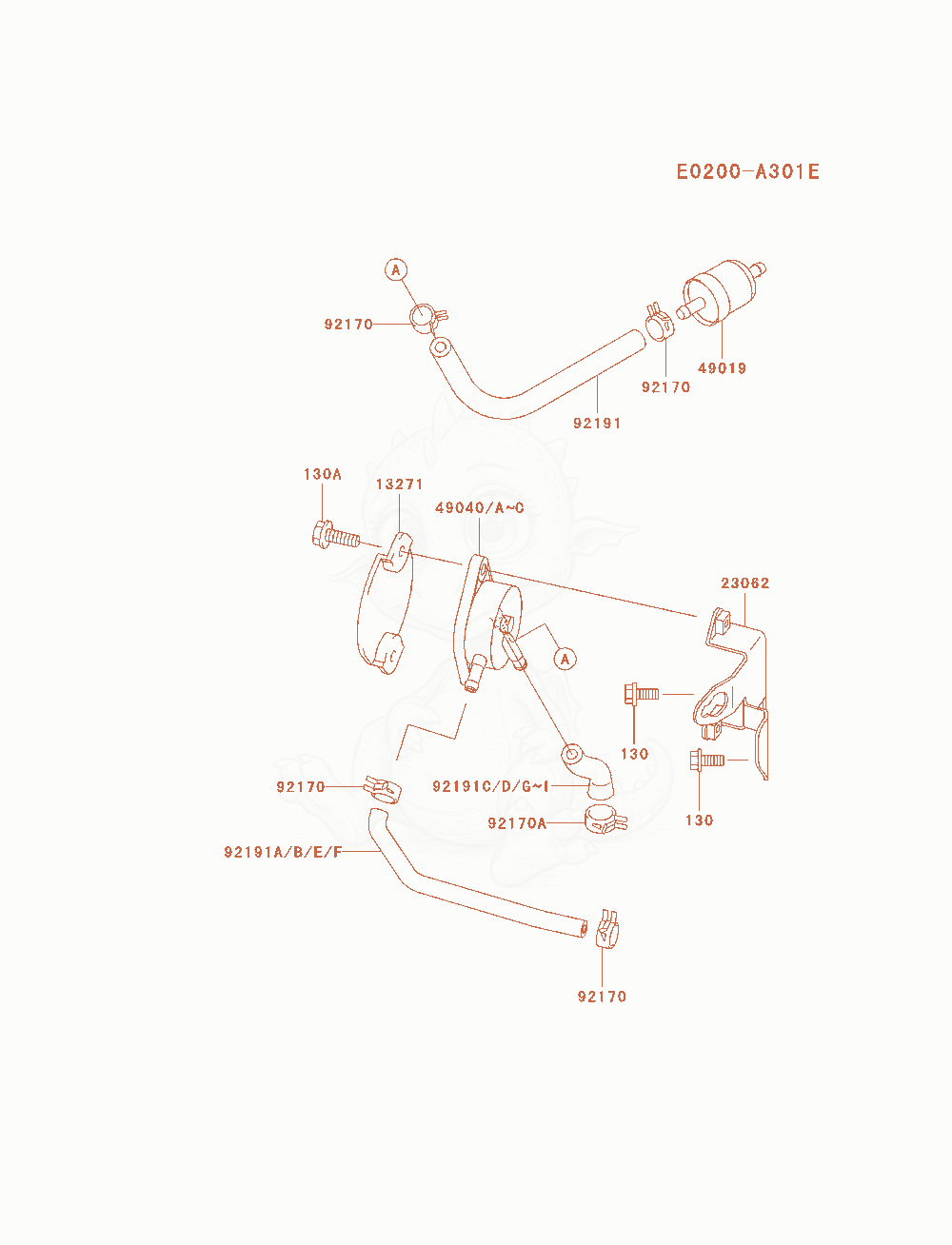 Despiece del Fuel-Tank / Fuel-Valve de un motor Kawasaki FH680V-AS08, con globos numerados