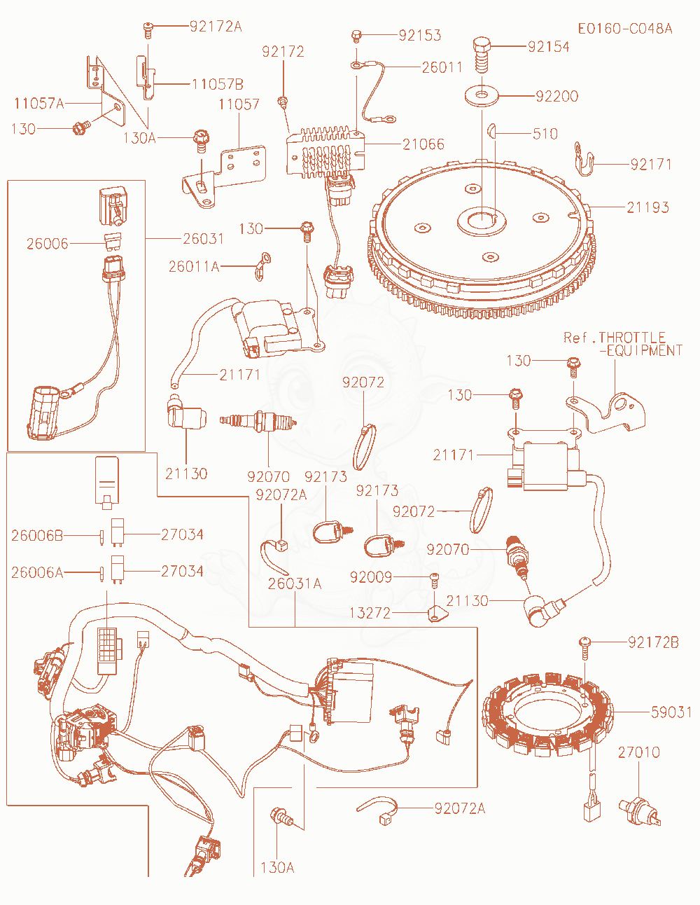 Despiece del Electric-Equipment de un motor Kawasaki FS730V-AS70, con globos numerados