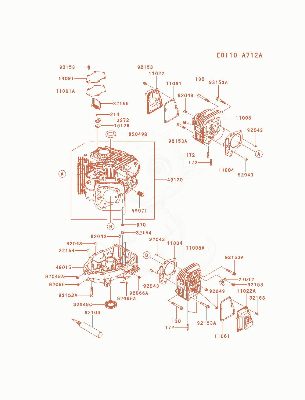 Exploded parts diagram of the Cylinder / Crankcase of a Kawasaki FR541V-AS00 engine, with numbered balloons