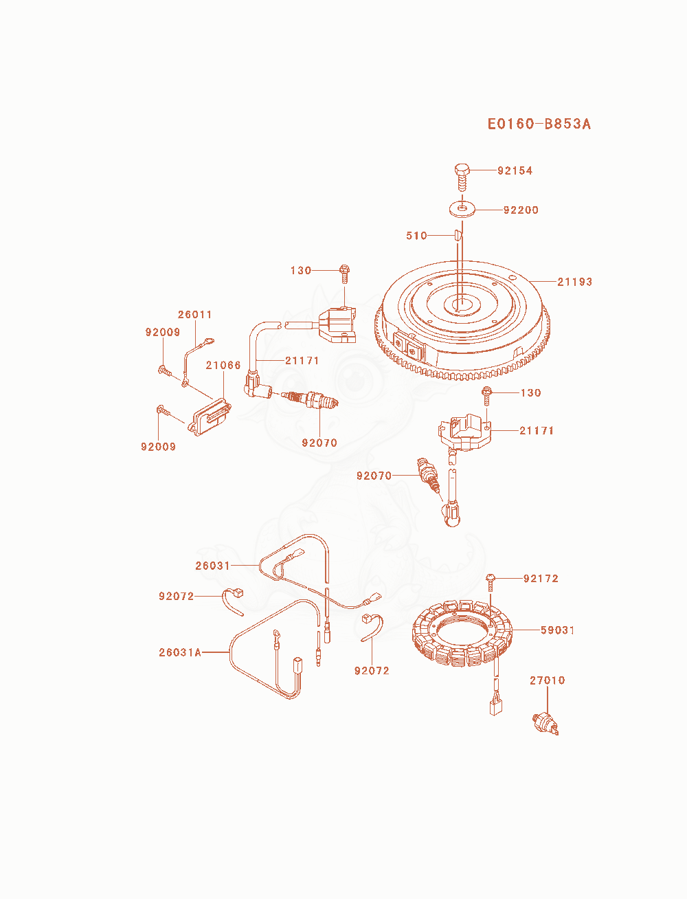 Despiece del Electric-Equipment de un motor Kawasaki FX541V-DS05, con globos numerados