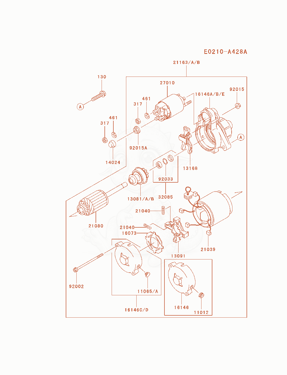 Despiece del Starter de un motor Kawasaki FD750D-BS09, con globos numerados