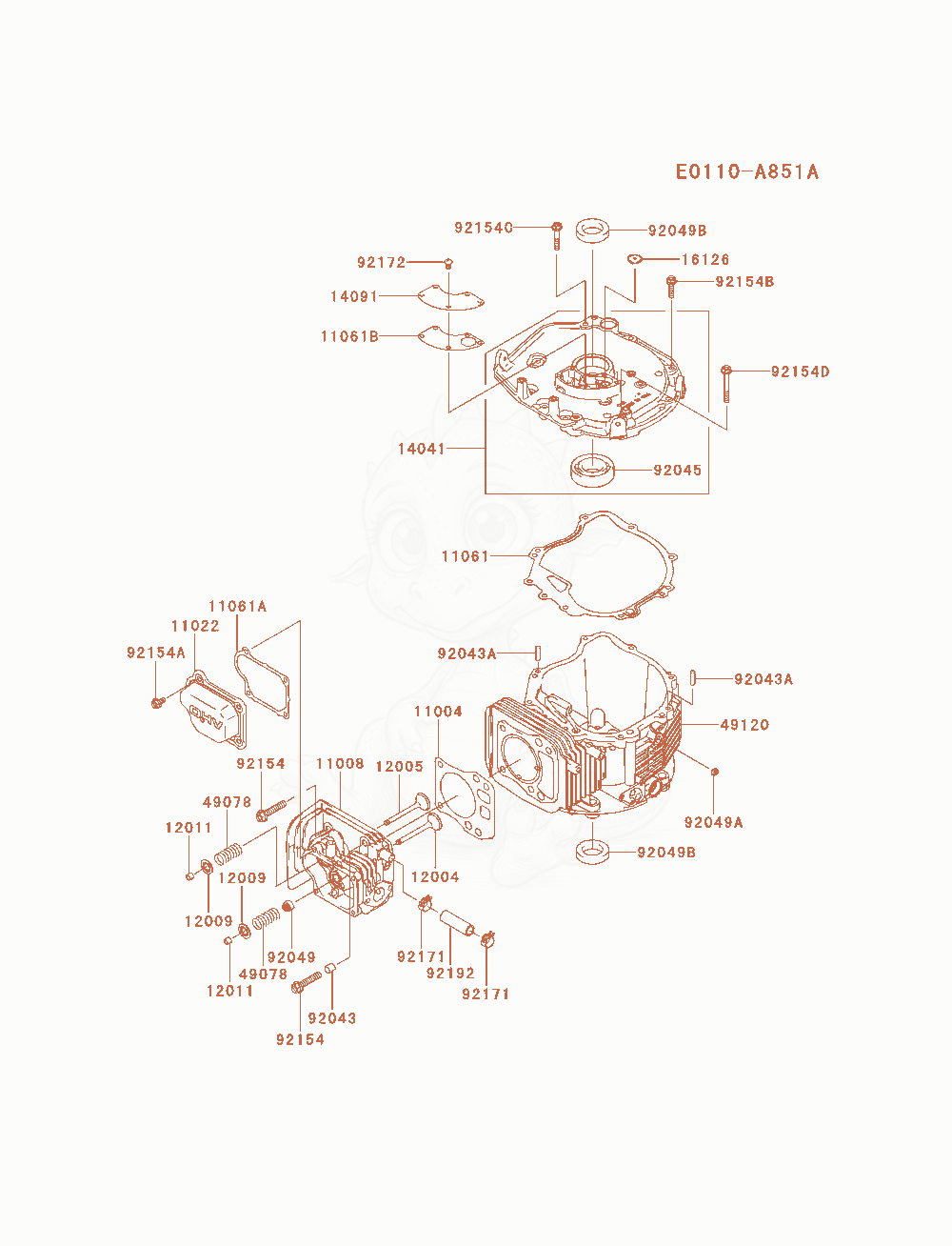 Despiece del Cylinder / Crankcase de un motor Kawasaki FJ180V-AM27, con globos numerados