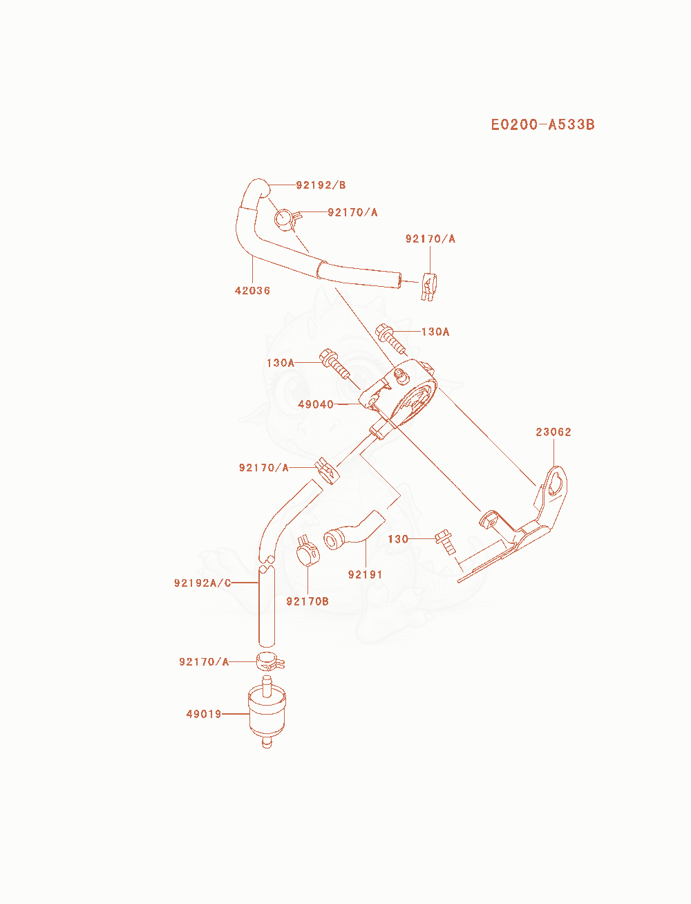 Despiece del Fuel-Tank / Fuel-Valve de un motor Kawasaki FH721D-DS05, con globos numerados