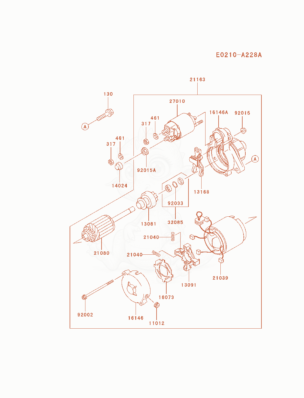 Despiece del Starter de un motor Kawasaki FD791D-AS03, con globos numerados