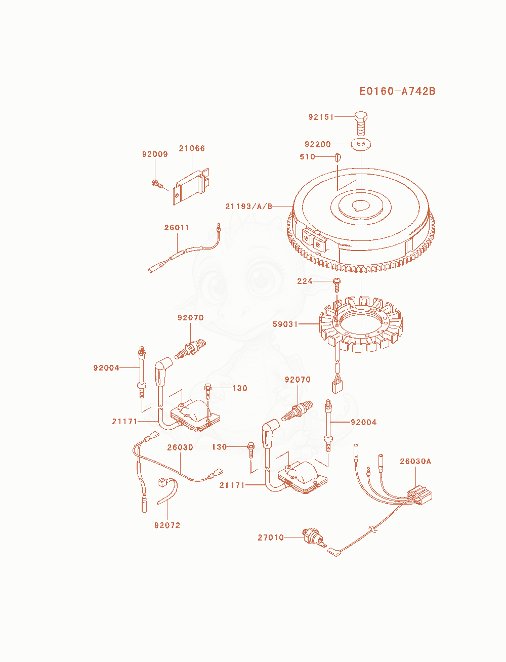 Despiece del Electric-Equipment de un motor Kawasaki FH721V-AS09, con globos numerados