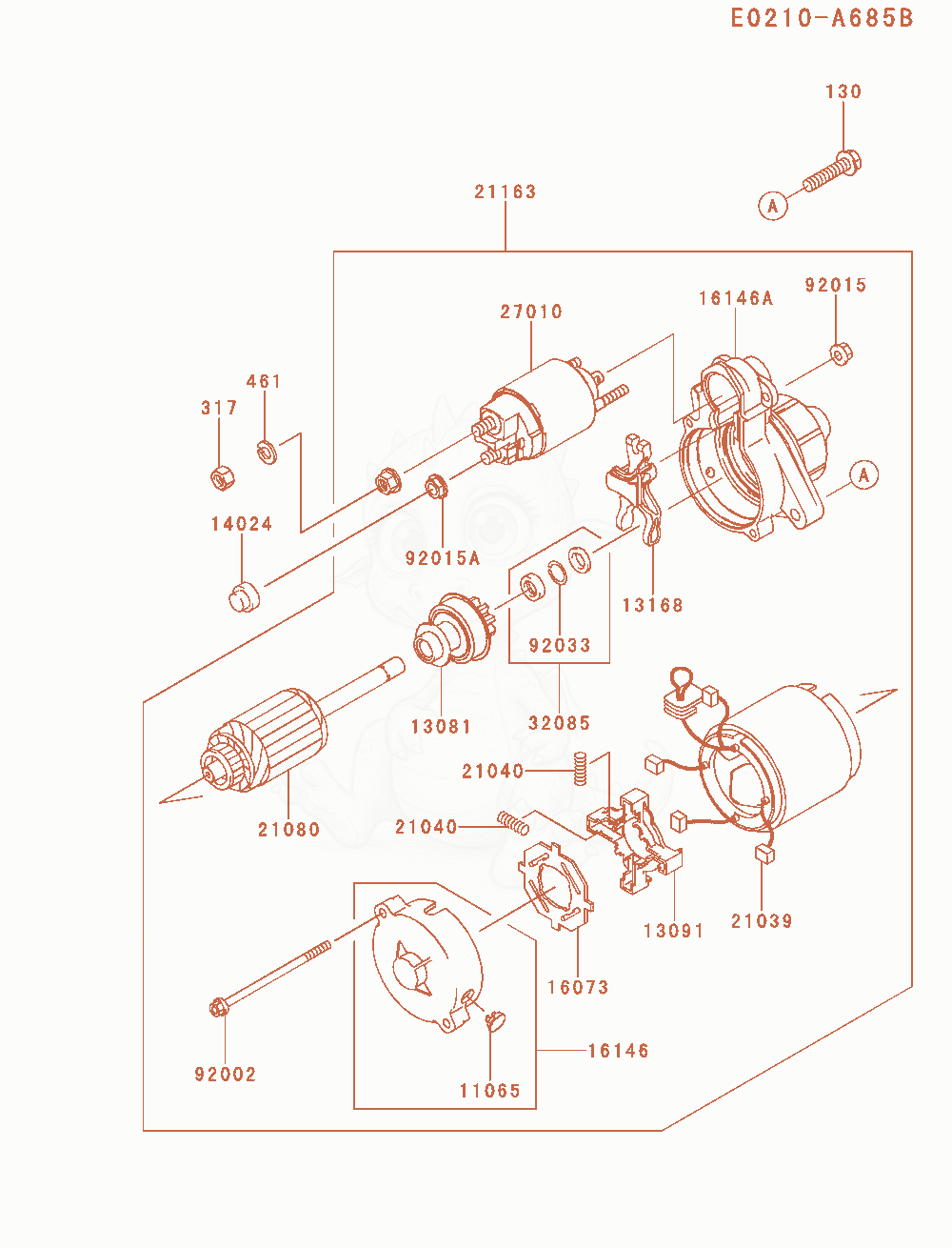 Exploded parts diagram of the Starter of a Kawasaki FD851D-PS01 engine, with numbered balloons