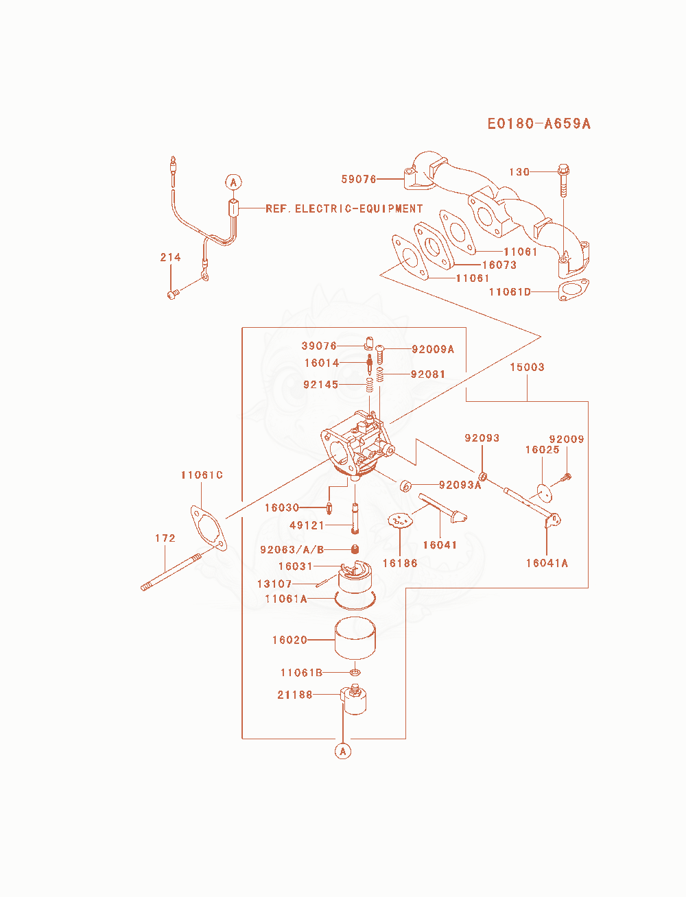 Despiece del Carburetor de un motor Kawasaki FH580V-AS18, con globos numerados