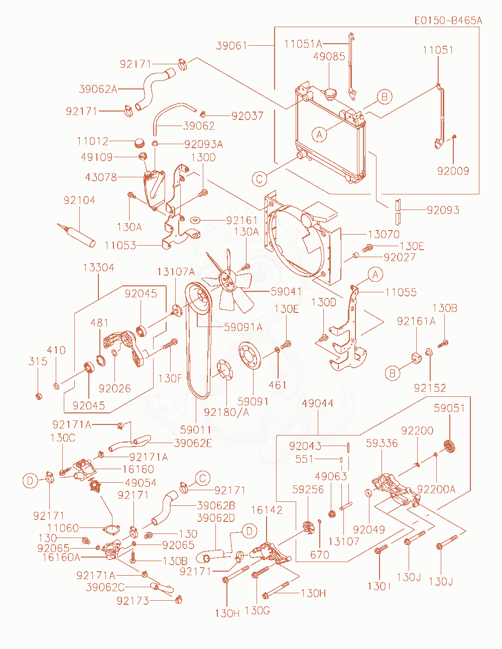 Exploded parts diagram of the Cooling-Equipment of a Kawasaki FD851D-PS02 engine, with numbered balloons