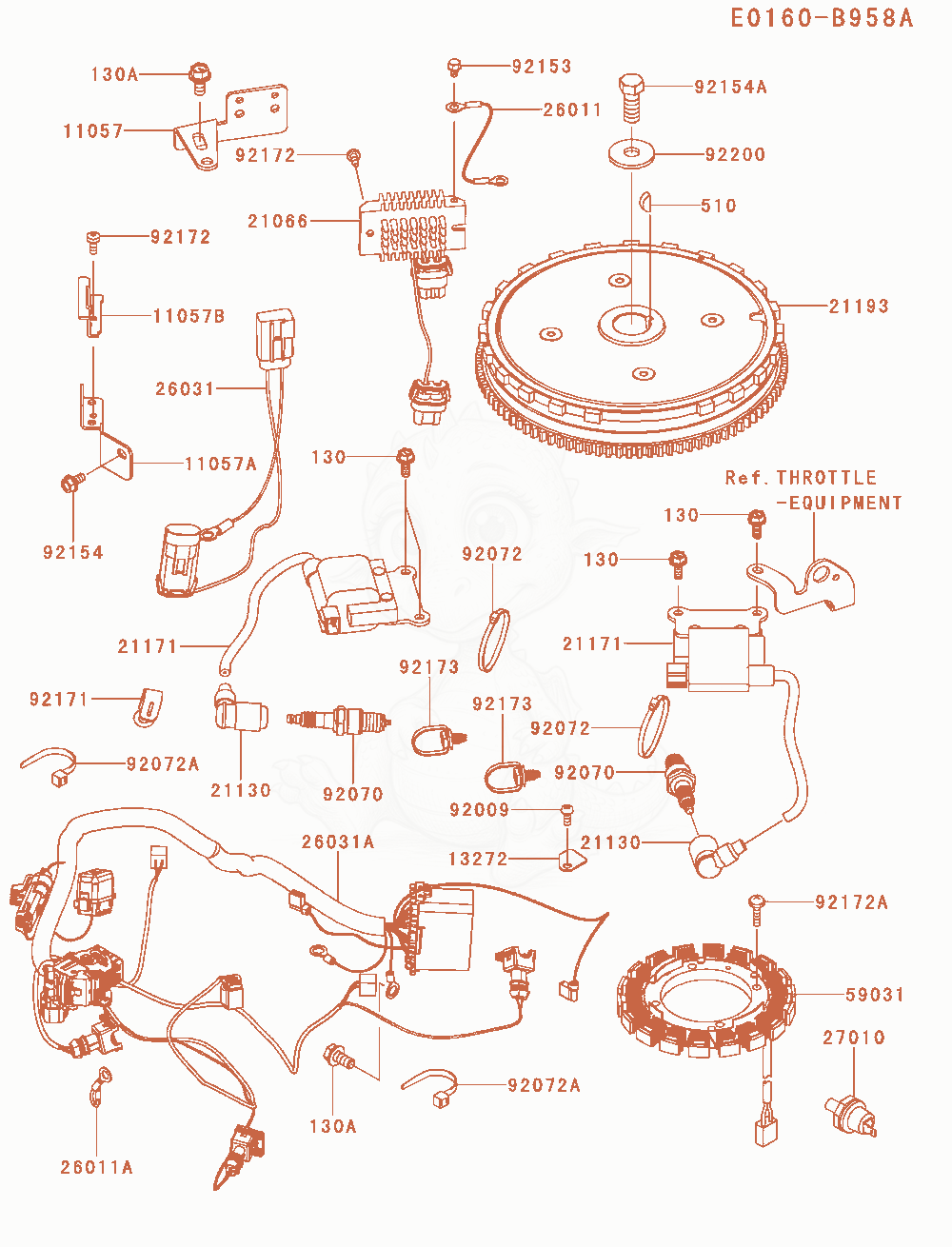 Despiece del Electric-Equipment de un motor Kawasaki FX730V-AS01, con globos numerados