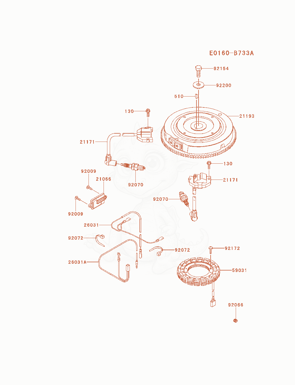 Despiece del Electric-Equipment de un motor Kawasaki FX481V-BS08, con globos numerados