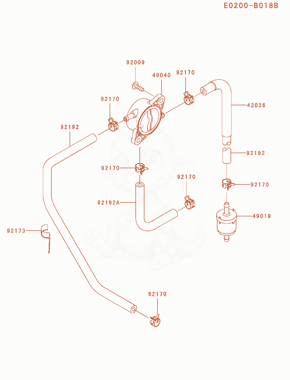 Despiece del Fuel-Tank / Fuel-Valve de un motor Kawasaki FR691V-AS06, con globos numerados