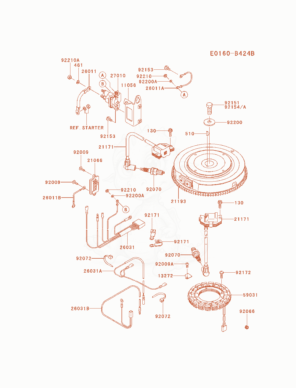 Despiece del Electric-Equipment de un motor Kawasaki FS651V-AS04, con globos numerados