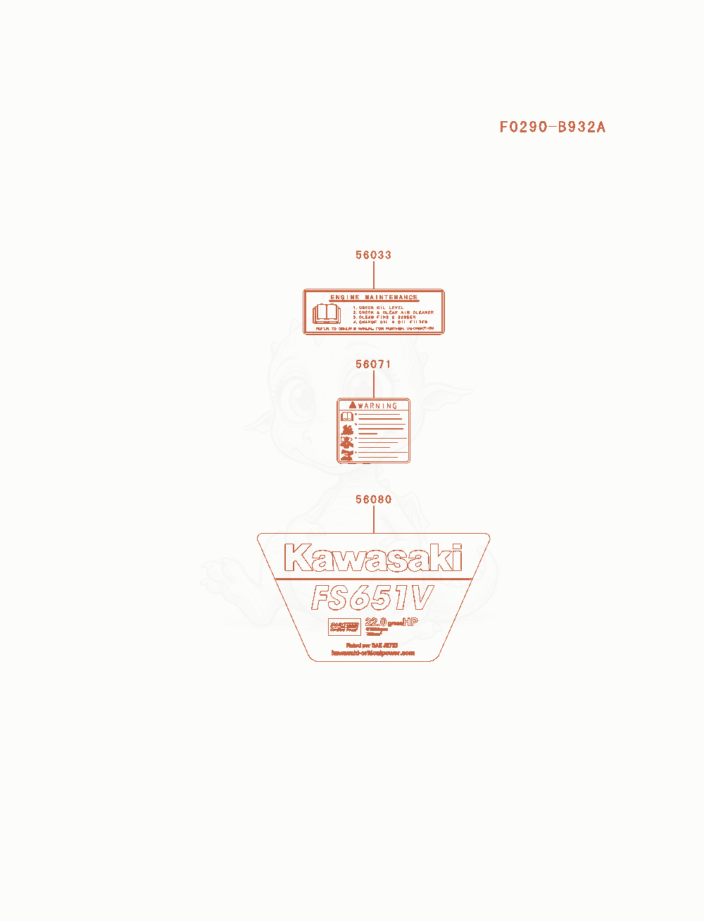 Exploded parts diagram of the Label of a Kawasaki FS651V-AS15 engine, with numbered balloons