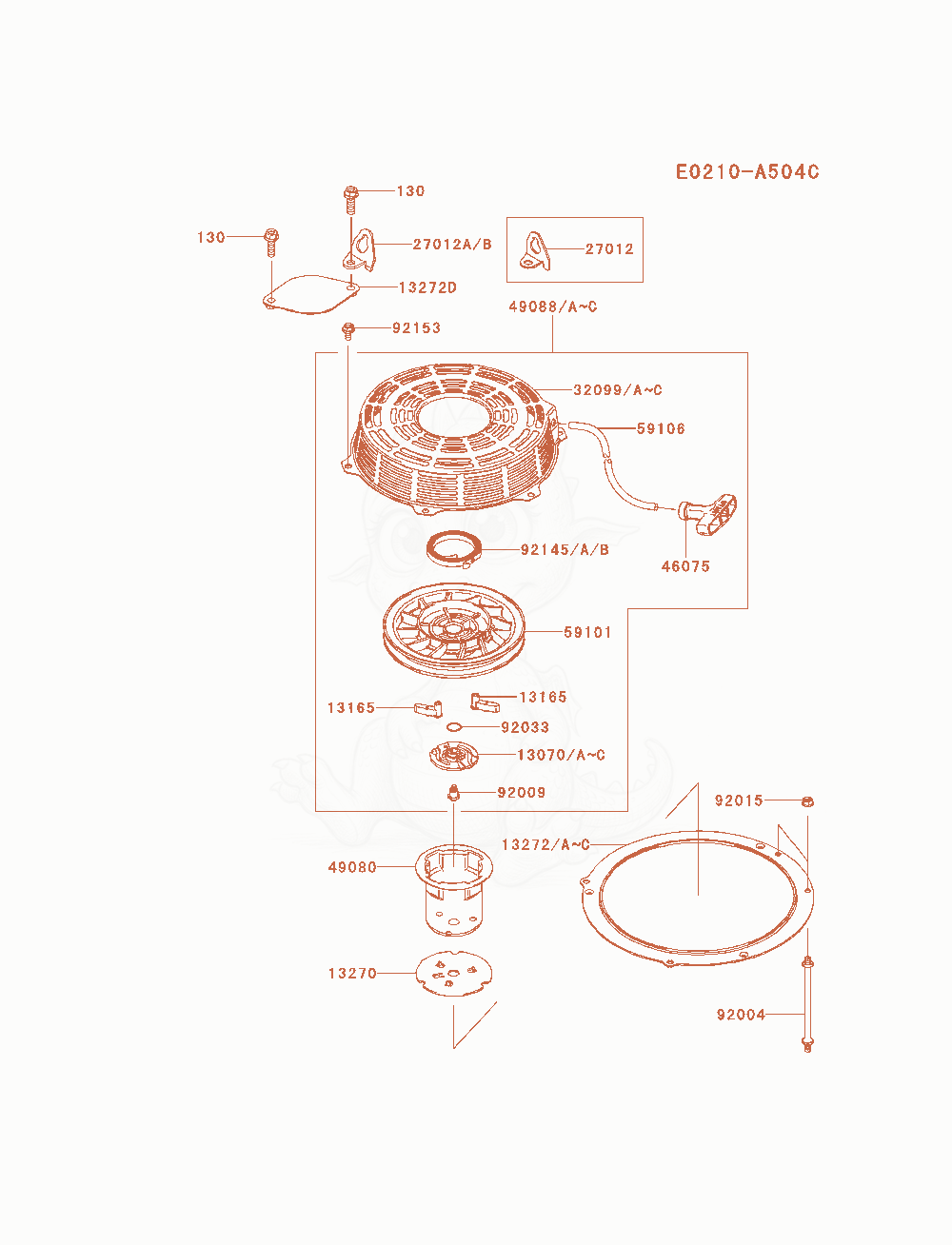 Despiece del Starter de un motor Kawasaki FS541V-AS01, con globos numerados