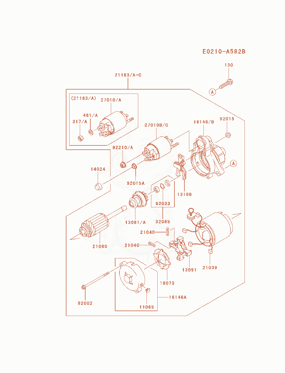 Despiece del Starter de un motor Kawasaki FD791D-DS01, con globos numerados